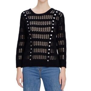 Dex Black Sheer Vintage Knit Pullover with Studded Embellishments Size Small